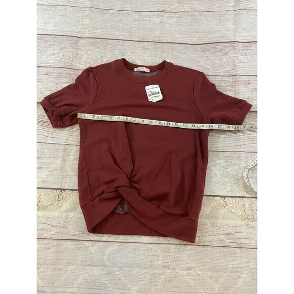 NWT Sateside Nordstrom Women's Modal Short Sleeve Front Twist Amber Sweater - XS - Picture 8 of 12